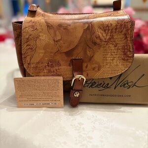 Patricia Nash Claretta Leather Crossbody Italian Sketchbook with Double Rose